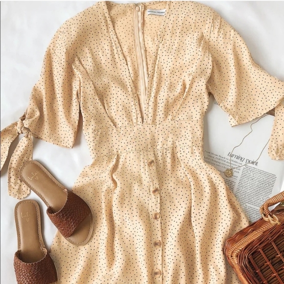 Faithfull the Brand Beige Polka Dot Dress - Picture 2 of 8